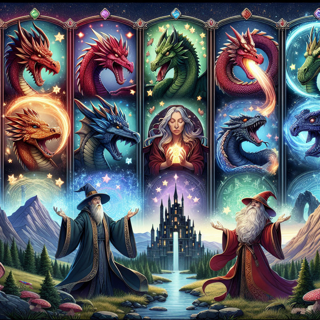 Fantasy themed slot game with dragons and wizards